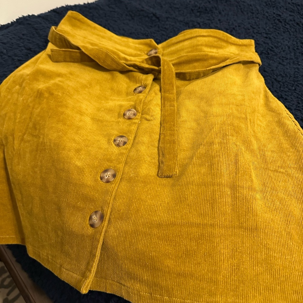 Mustard Yellow Corduroy Skirt with Buttons